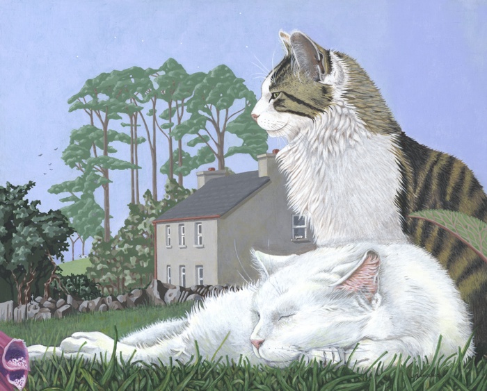 Acrylic painting of cats in Ireland