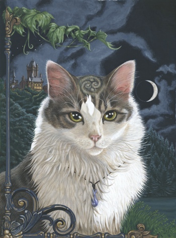 acrylic painting of a cat at Halloween