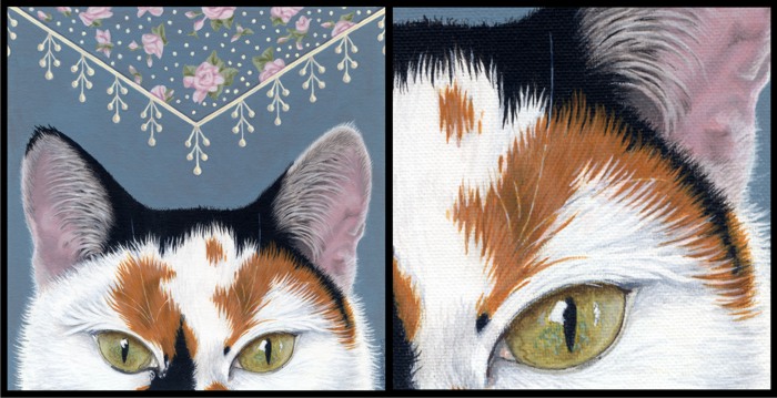 Acrylic painting of a calico cat