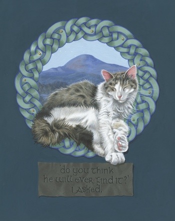 acrylic painting of cat with celtic border