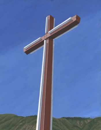 acrylic painting of a hillside cross germany