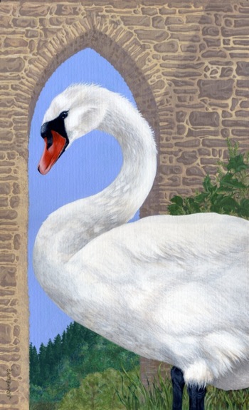 Painting of a swan and the Kloster Stuben